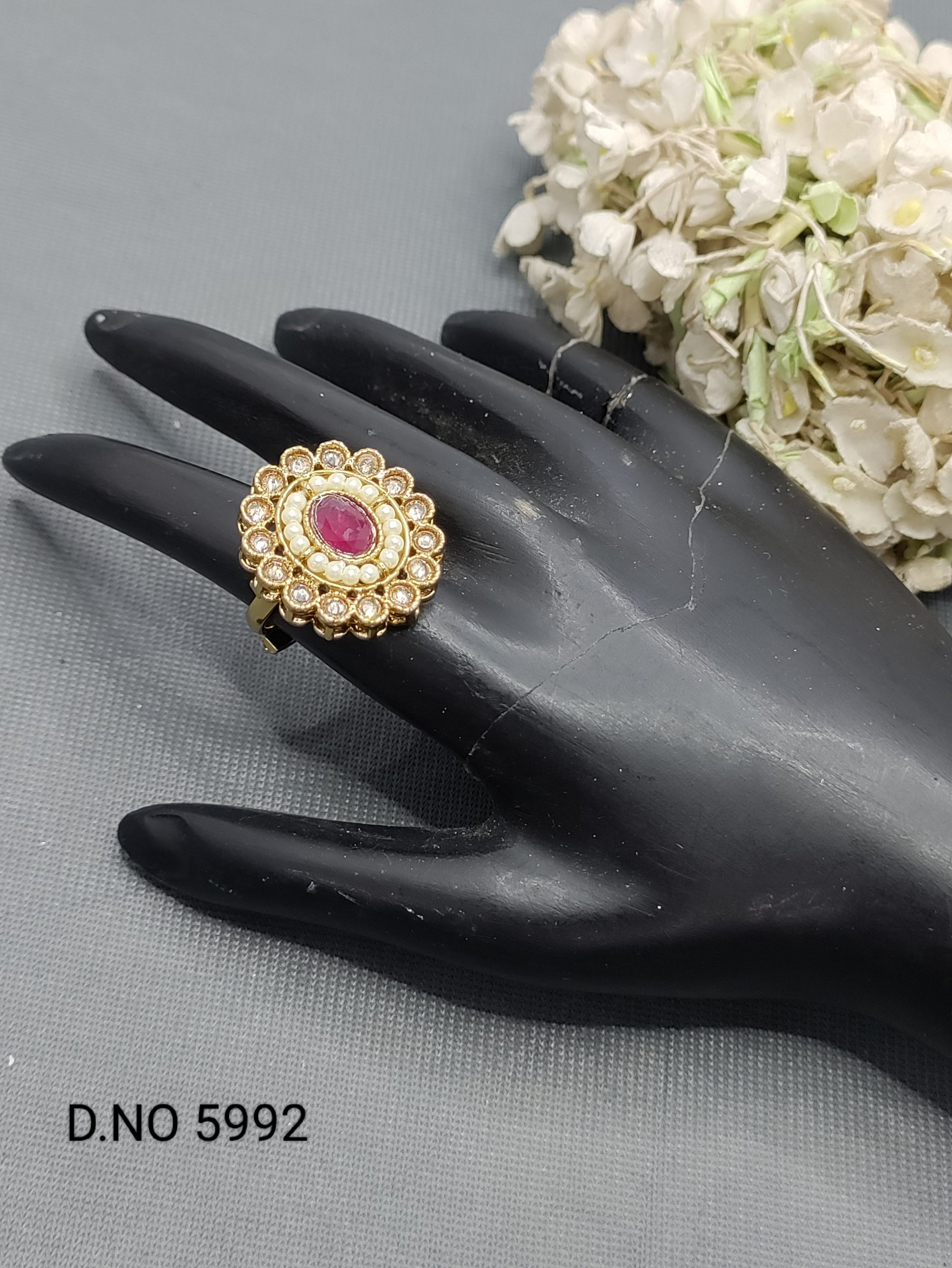 Polki Mehandi Finger Ring Sku 5992 rchiecreation