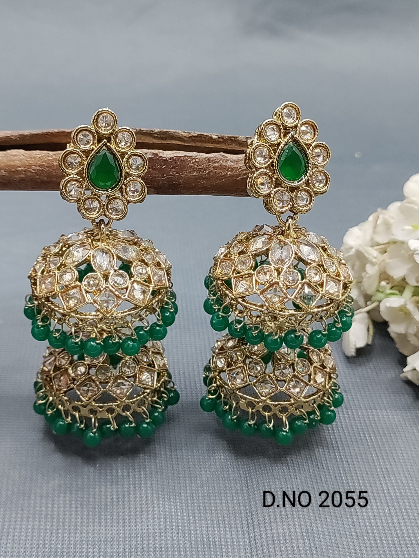 Polki Mehandi Jhumki Earring Sku 2055 rchiecreation