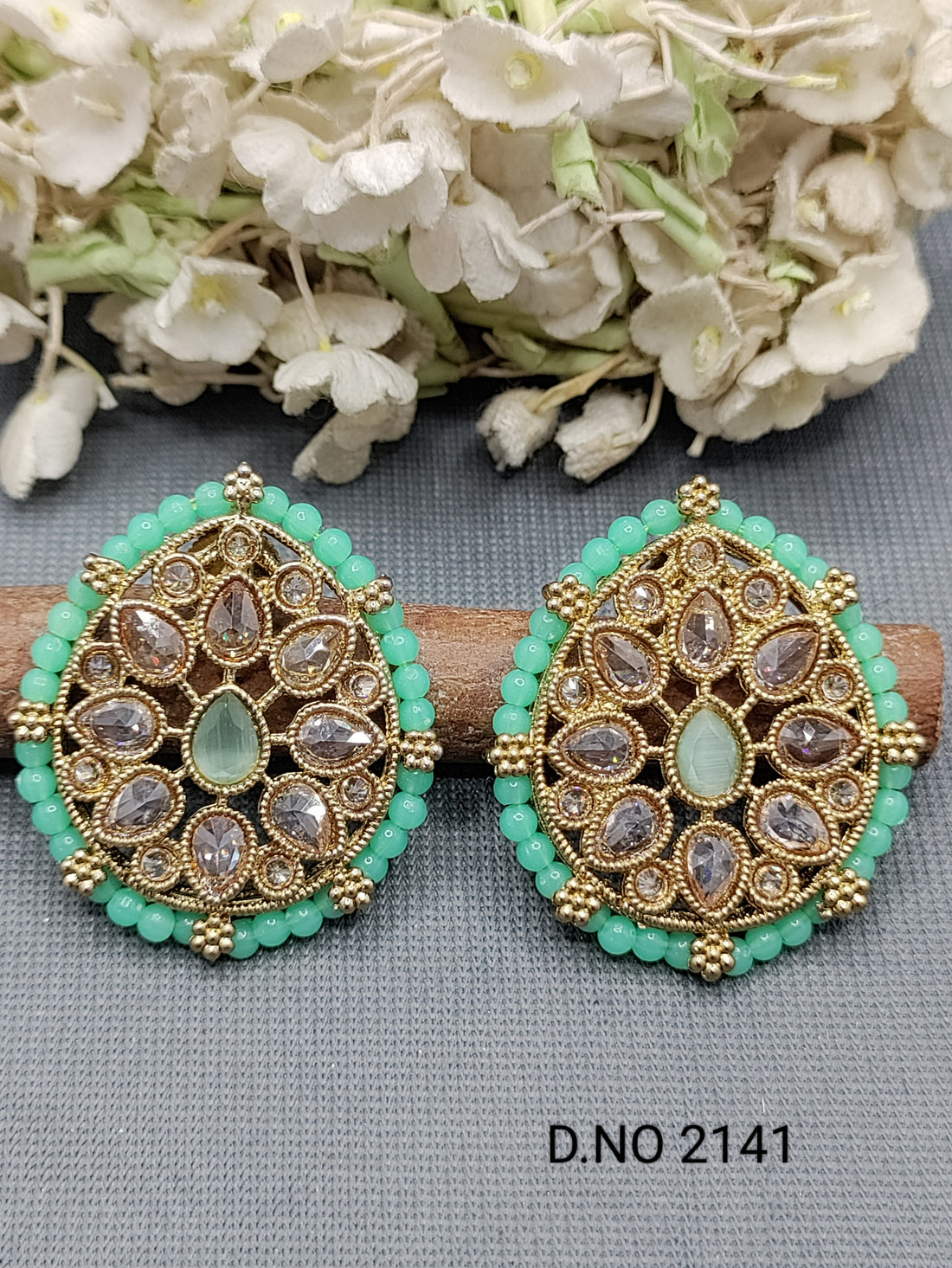 Polki Mehandi top & Stud Earring Sku 2141 rchiecreation