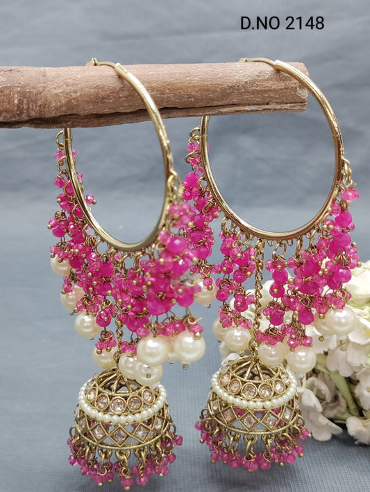 Polki Mehandi Hoop Bali Jhumki Earring Sku 2148 rchiecreation