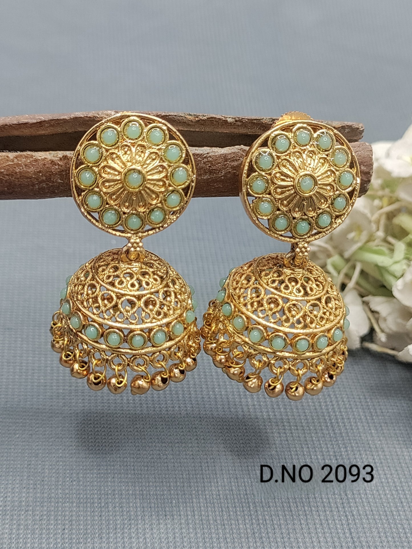 Antique Golden Jhumki Earring Sku 2083 rchiecreation