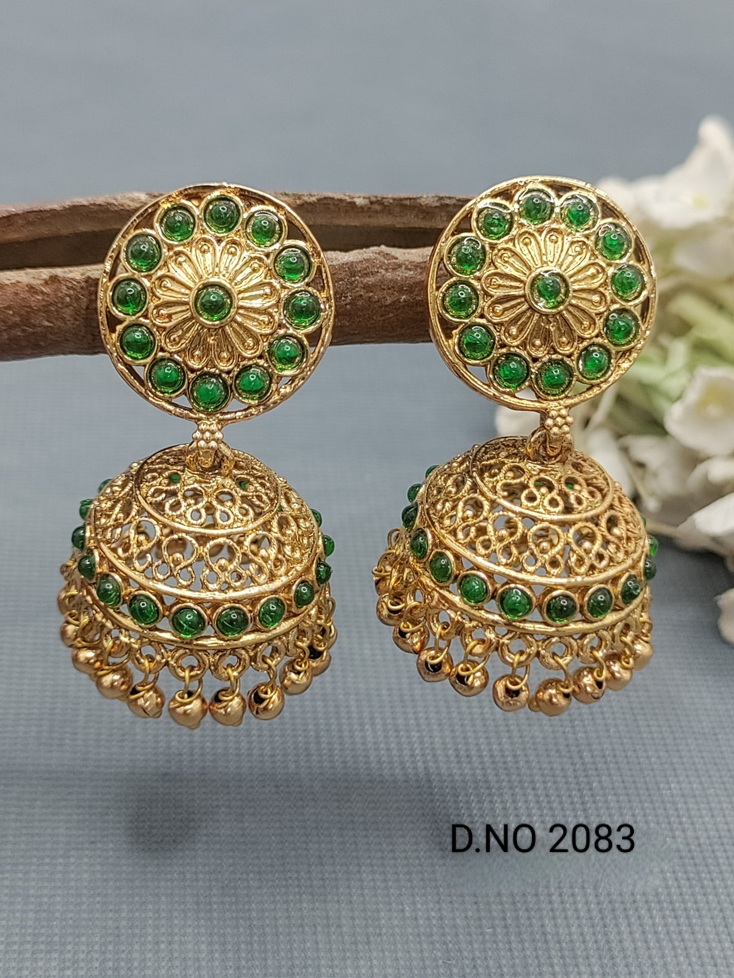 Antique Golden Jhumki Earring Sku 2083 rchiecreation