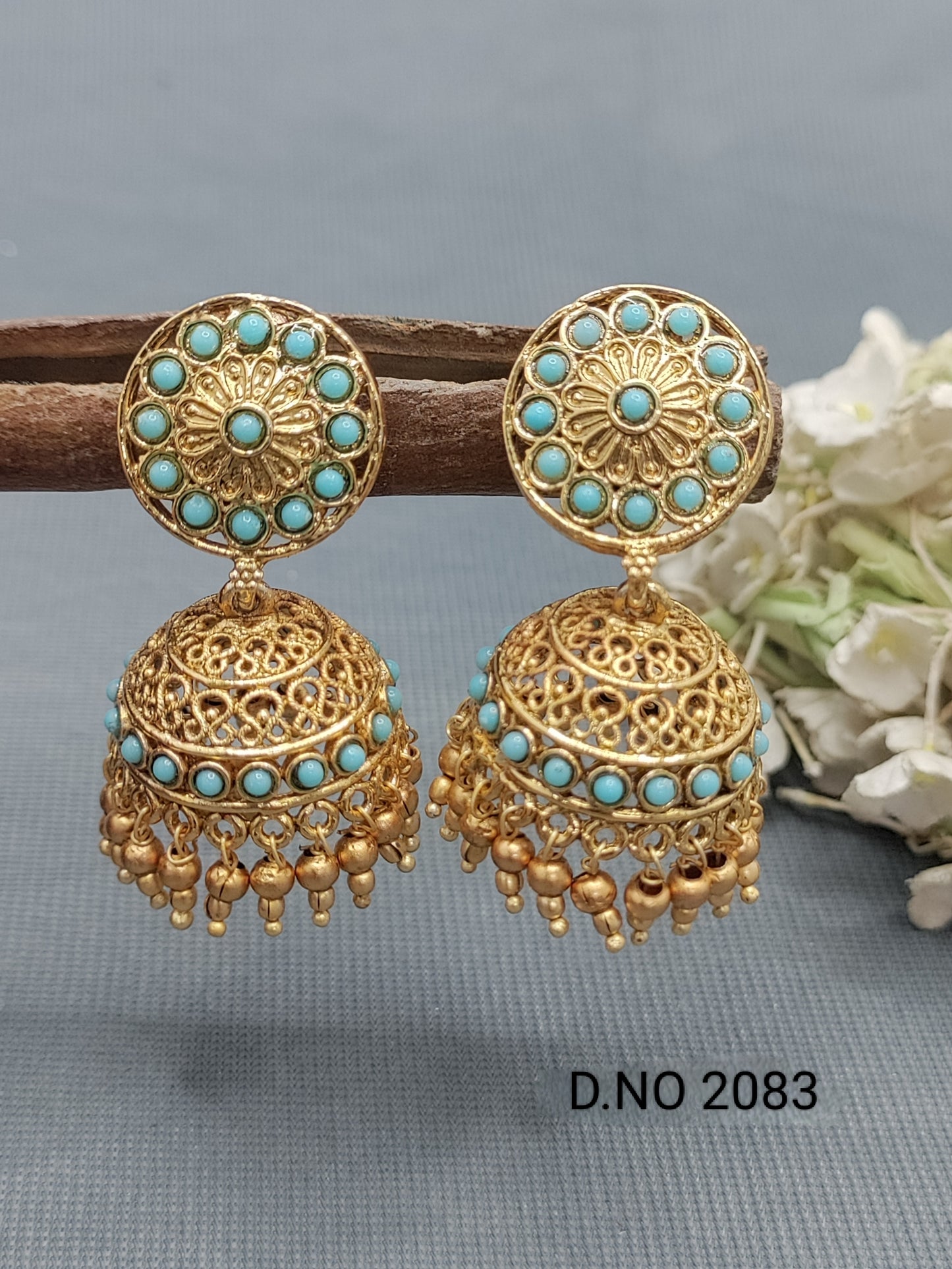 Antique Golden Jhumki Earring Sku 2083 rchiecreation