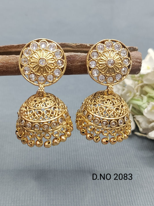 Antique Golden Jhumki Earring Sku 2083 rchiecreation