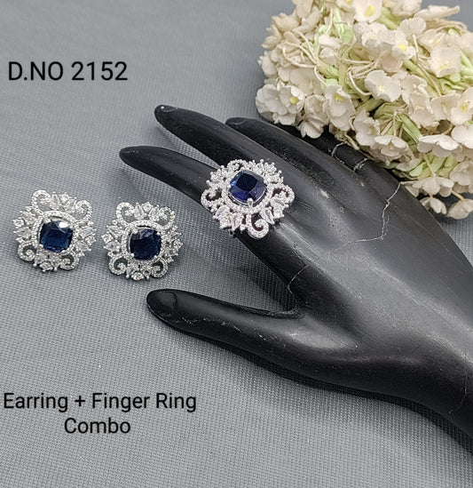 Cz Ad Rodium Earring & Finger Ring 2152 rchiecreation