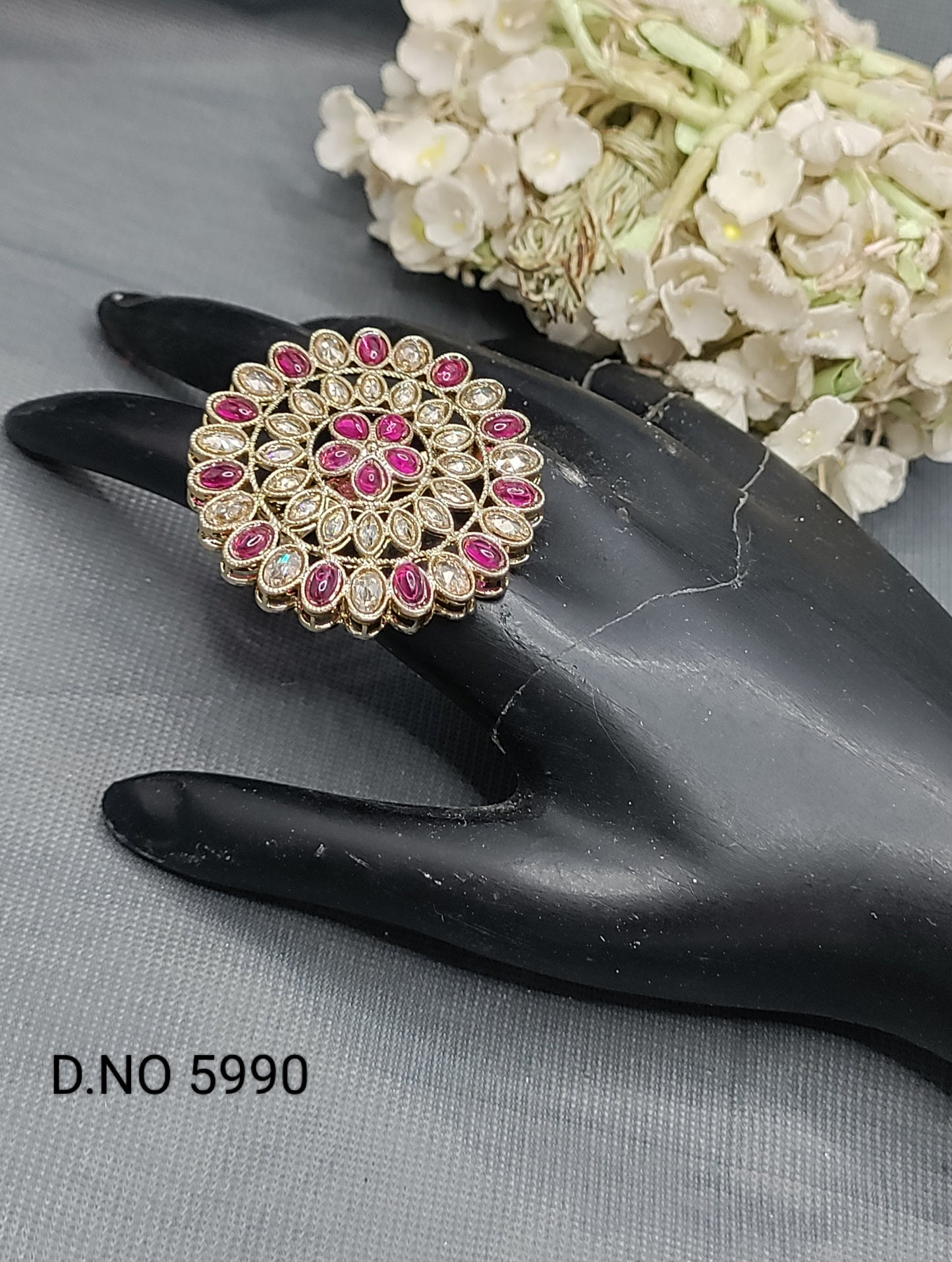 Polki Mehandi Finger Ring Sku 5990 rchiecreation