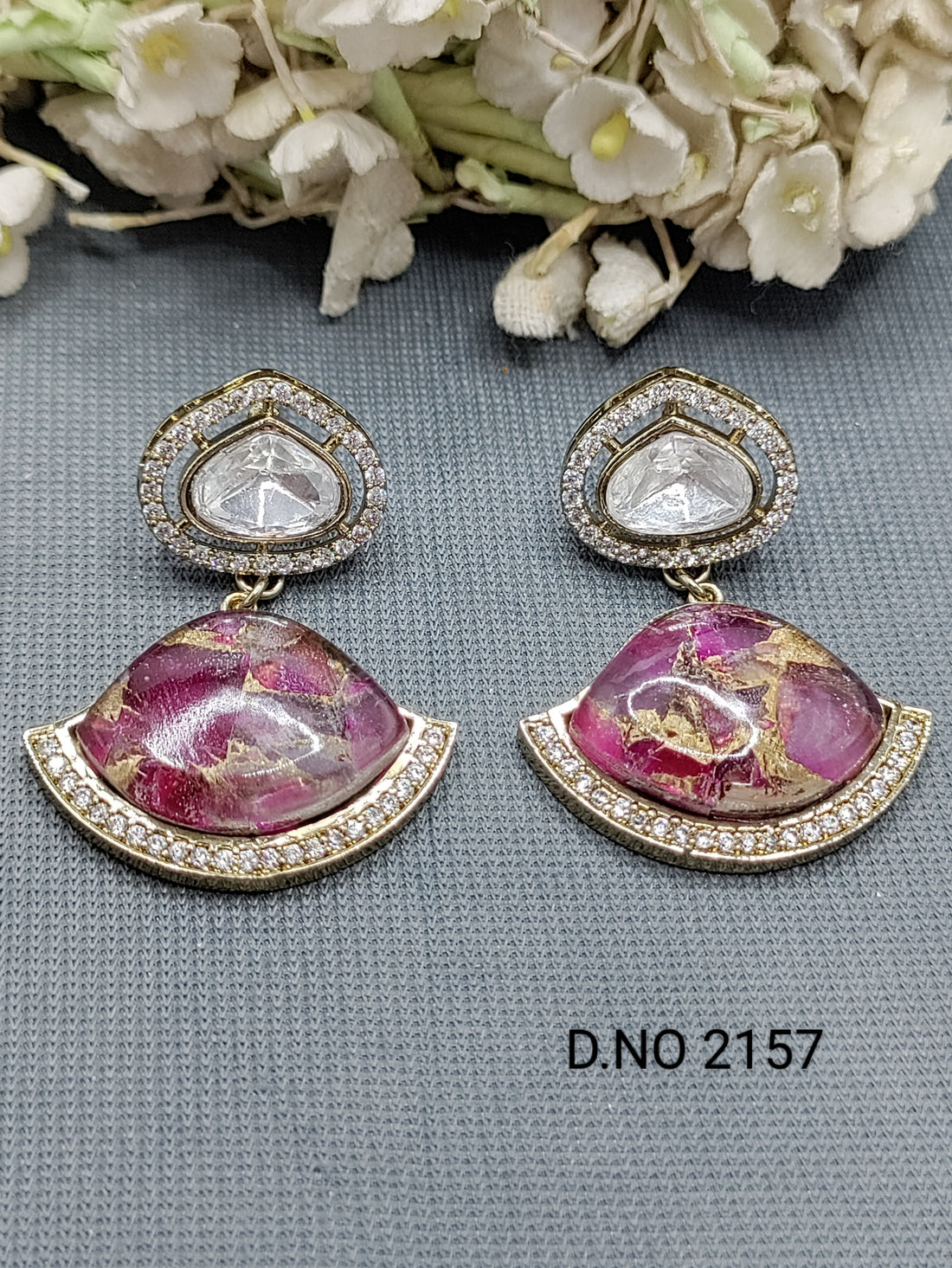 Moissanite Mehandi Earring Sku 2157 rchiecreation