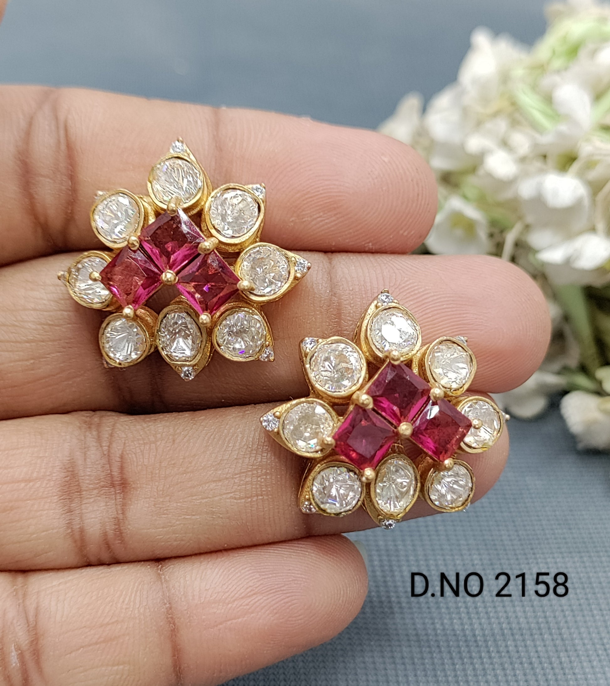 Moissanite Mehandi Tops &Stud earrings Sku 2158 rchiecreation