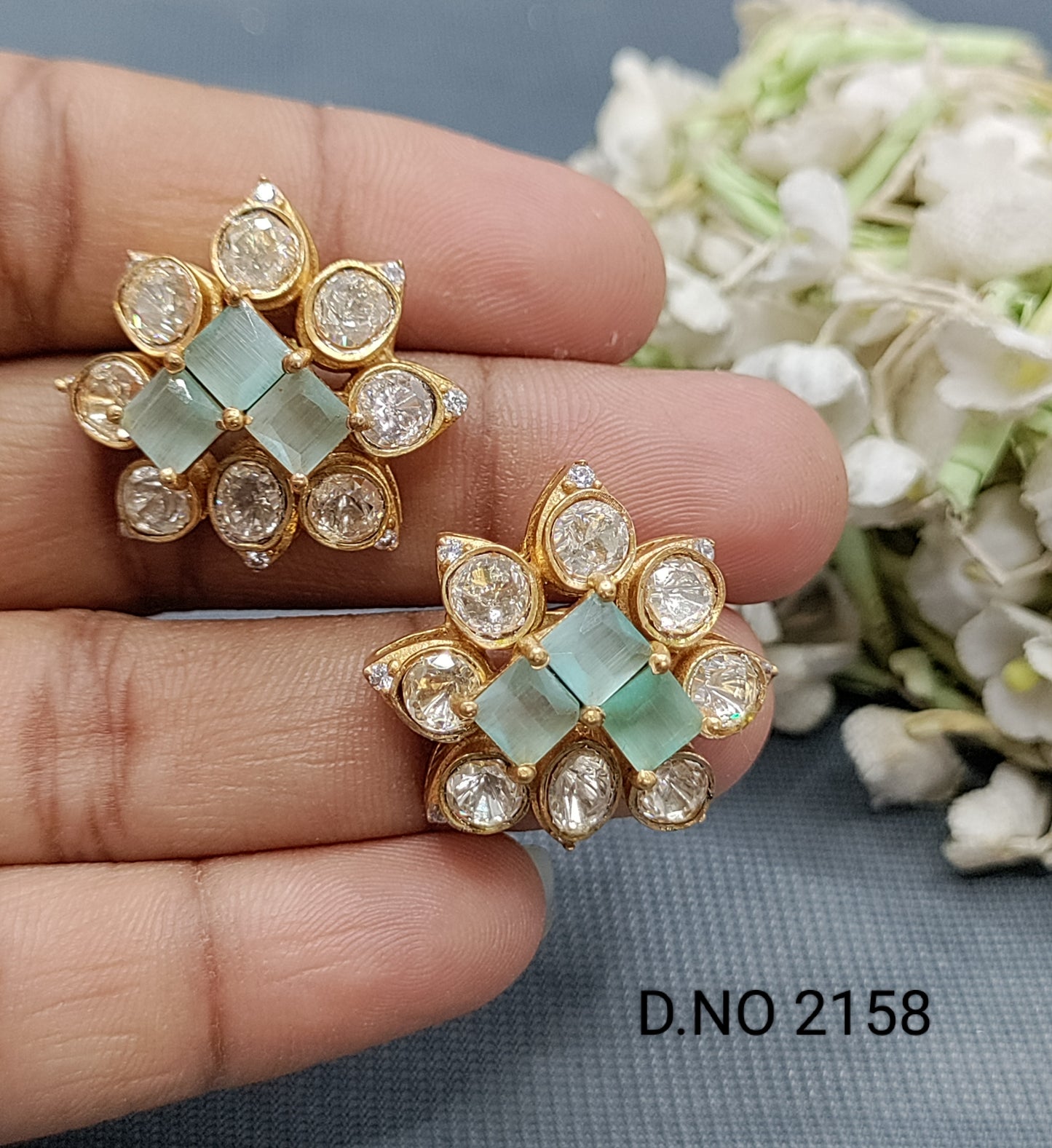 Moissanite Mehandi Tops &Stud earrings Sku 2158 rchiecreation