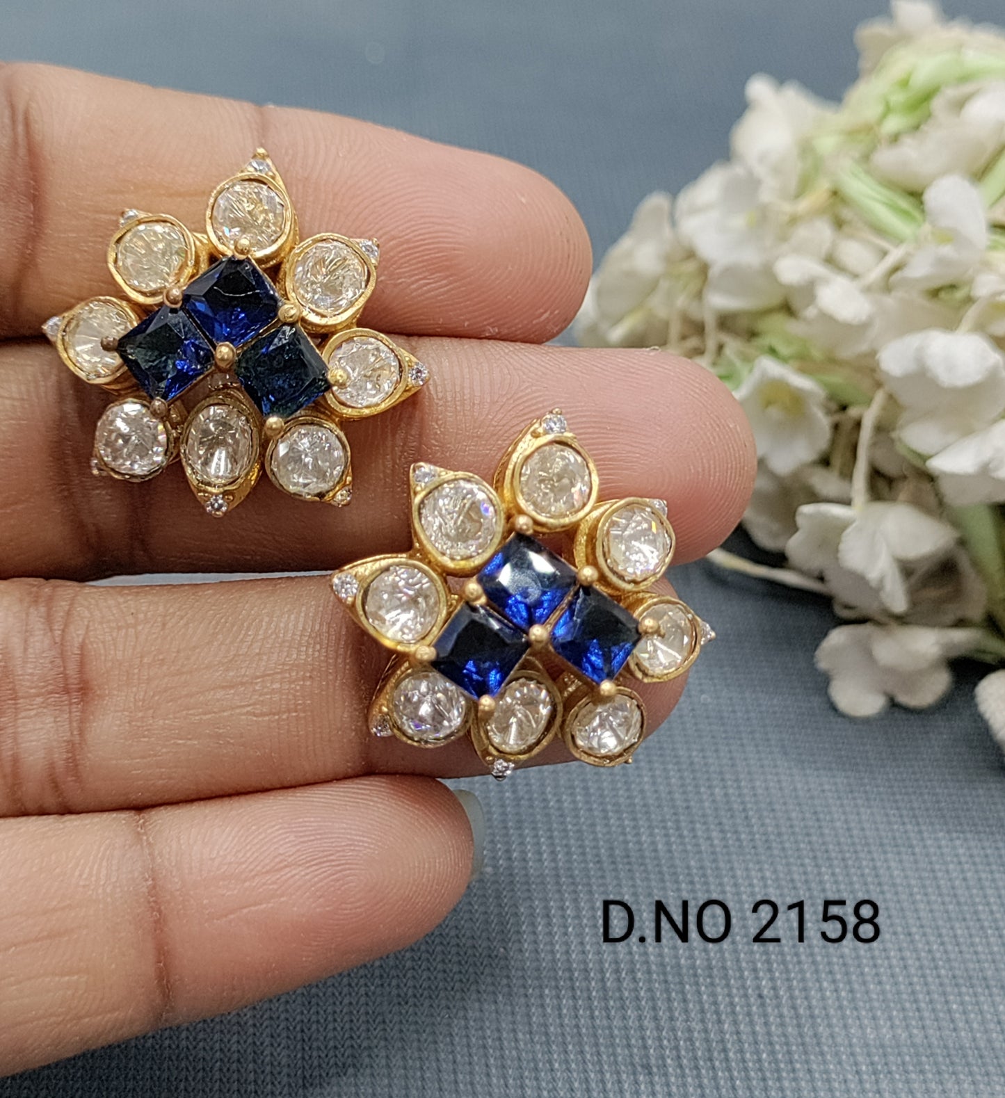 Moissanite Mehandi Tops &Stud earrings Sku 2158 rchiecreation