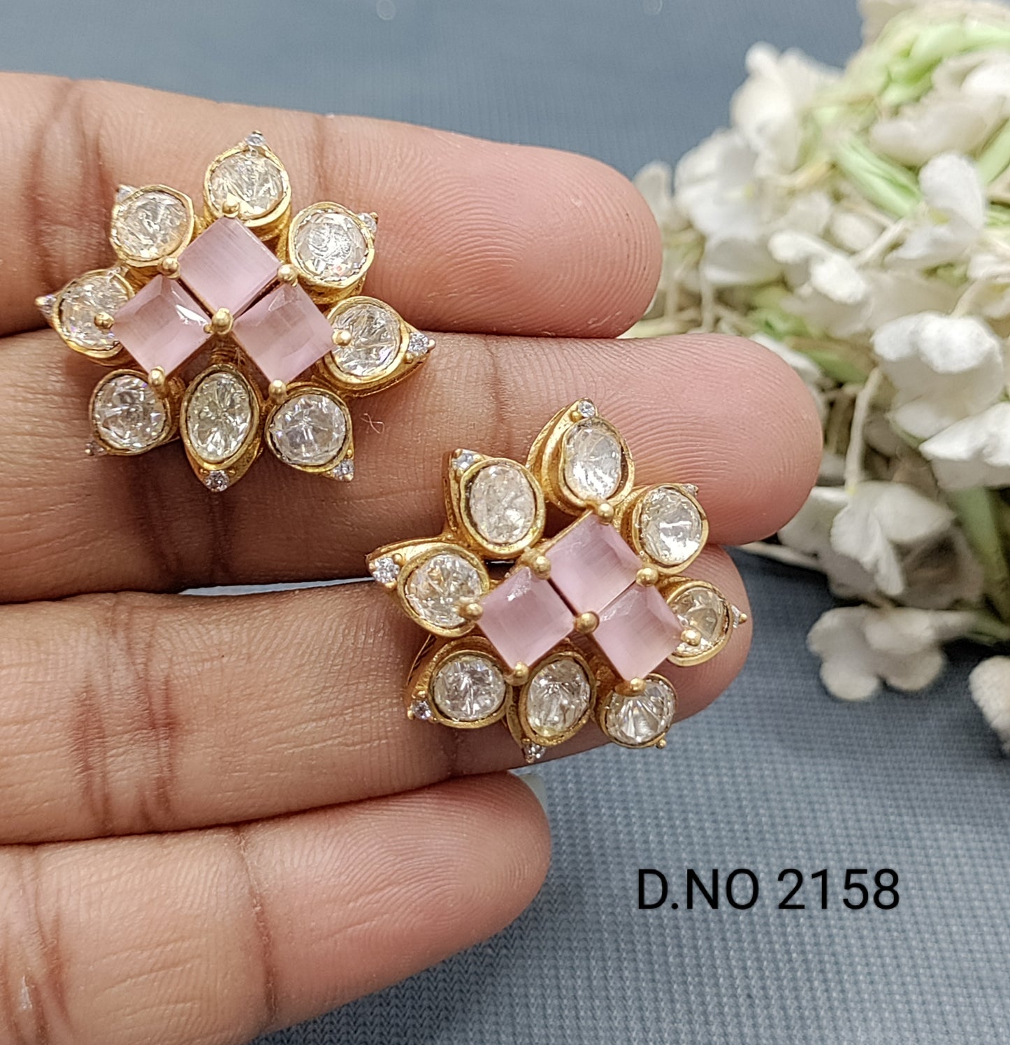 Moissanite Mehandi Tops &Stud earrings Sku 2158 rchiecreation