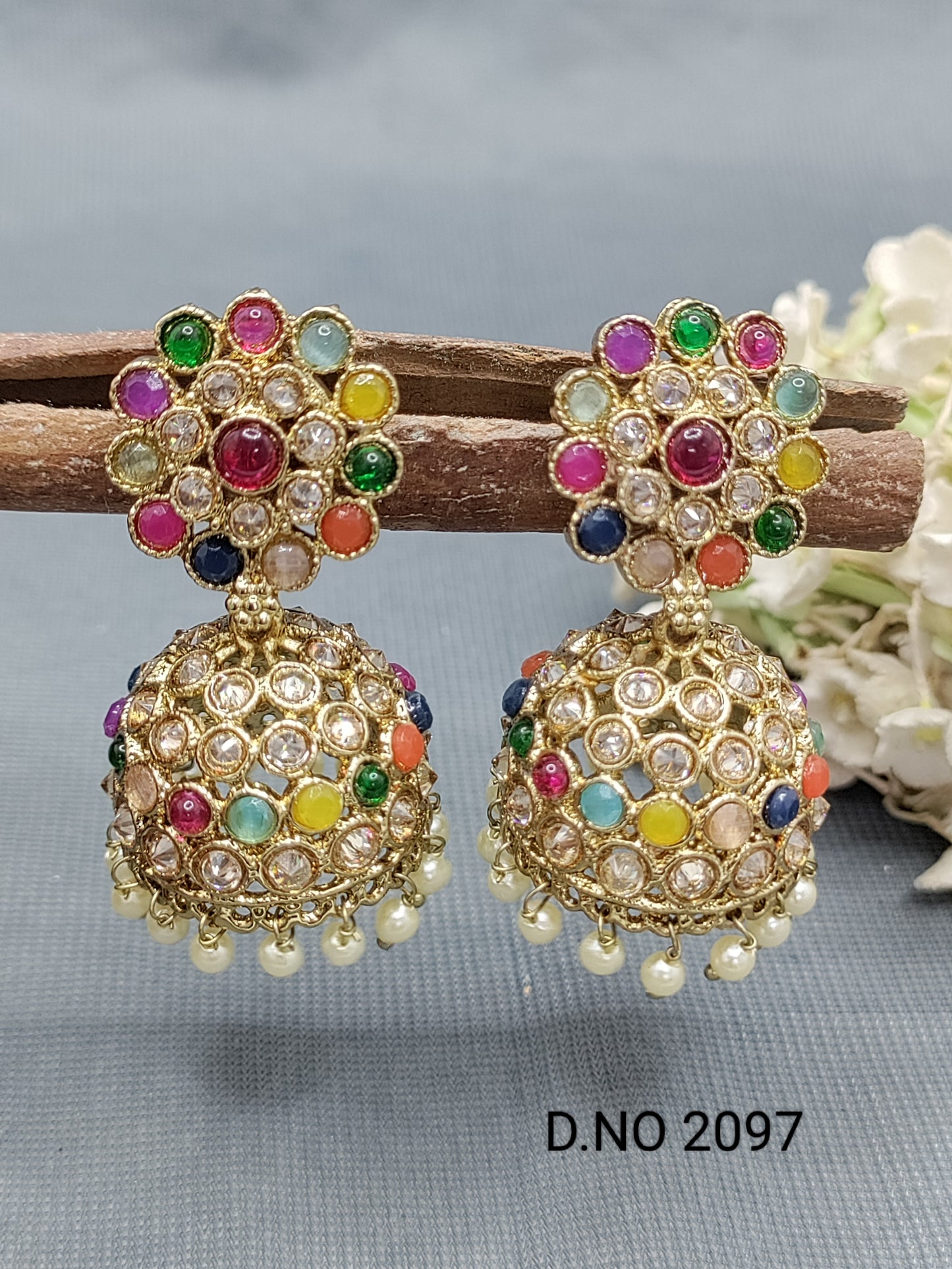 Polki Mehandi Jhumki Earring Sku 2097 rchiecreation