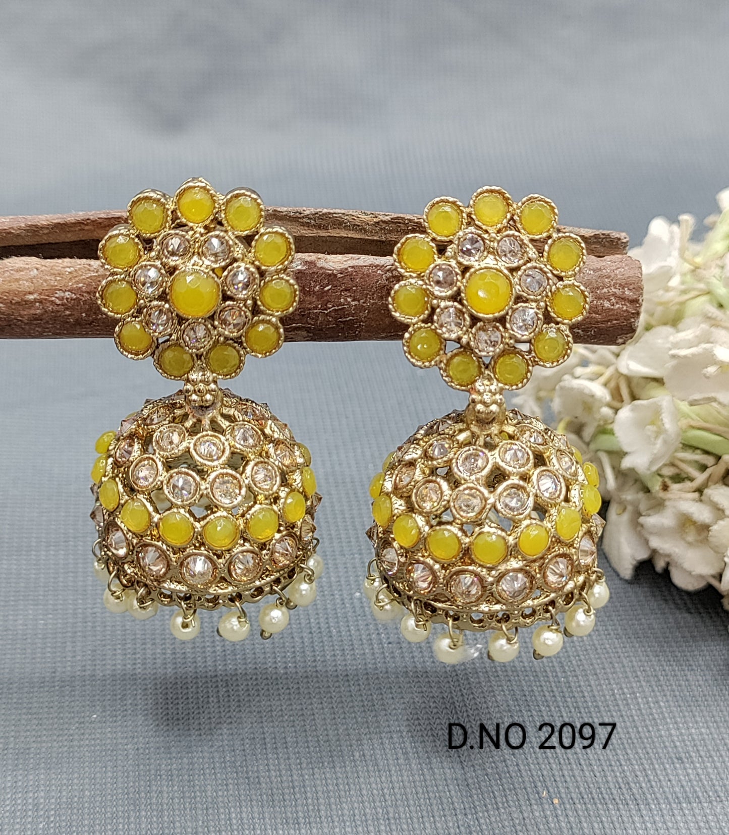 Polki Mehandi Jhumki Earring Sku 2097 rchiecreation