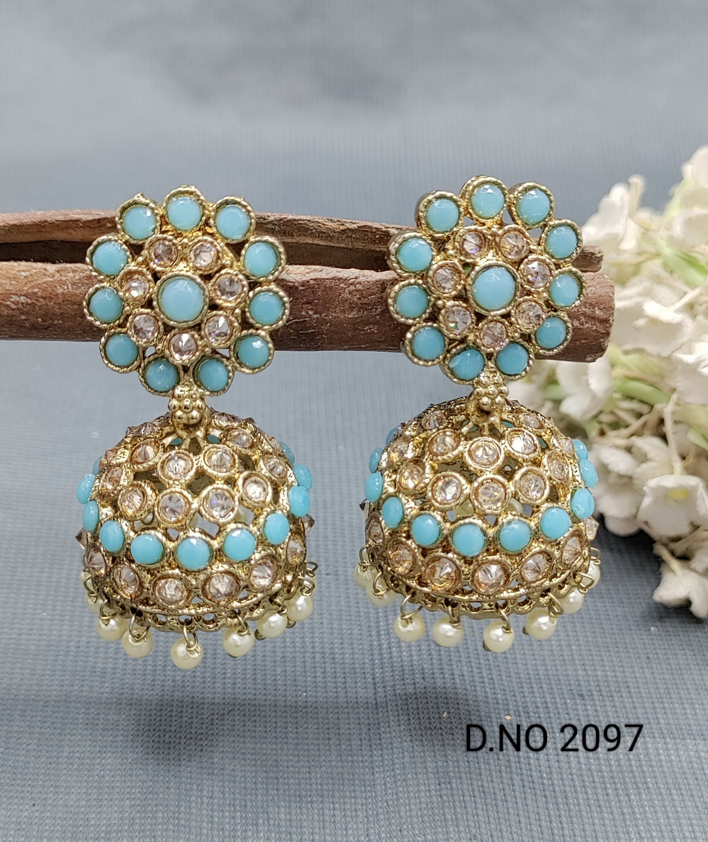 Polki Mehandi Jhumki Earring Sku 2097 rchiecreation