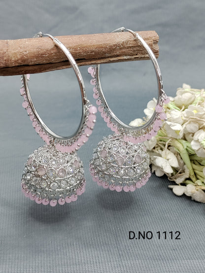 Rodium Hoop Bali Jhumki Earring Sku-1112 E3 rchiecreation