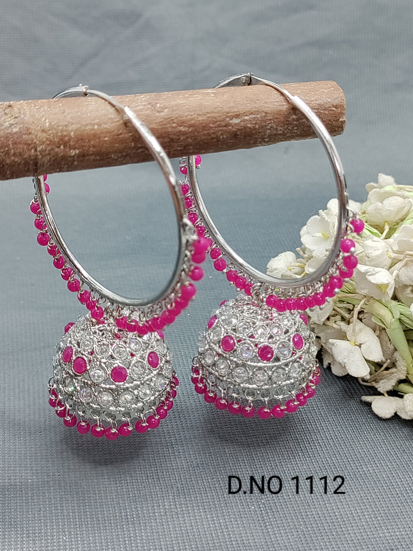 Rodium Hoop Bali Jhumki Earring Sku-1112 E3 rchiecreation