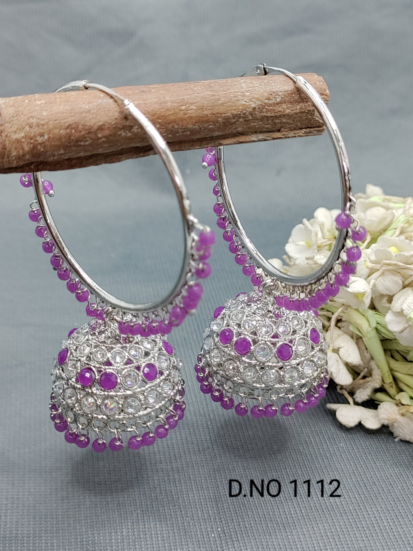 Rodium Hoop Bali Jhumki Earring Sku-1112 E3 rchiecreation