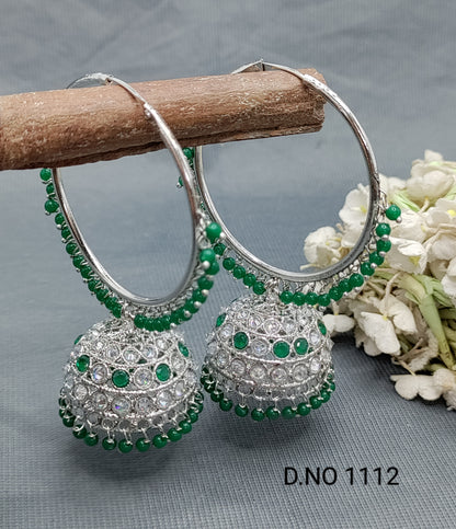 Rodium Hoop Bali Jhumki Earring Sku-1112 E3 rchiecreation