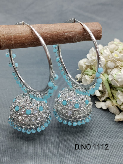 Rodium Hoop Bali Jhumki Earring Sku-1112 E3 rchiecreation