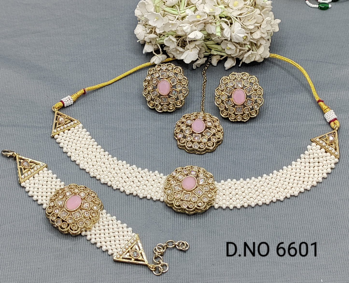 Polki Mehandi Choker Necklace Set+Bracelet Sku 6601 rchiecreation