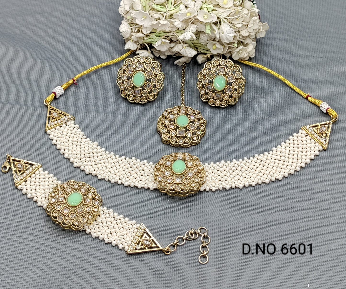 Polki Mehandi Choker Necklace Set+Bracelet Sku 6601 rchiecreation