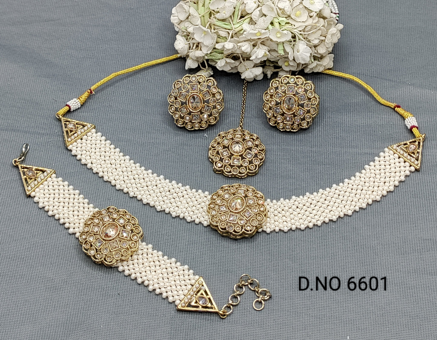 Polki Mehandi Choker Necklace Set+Bracelet Sku 6601 rchiecreation