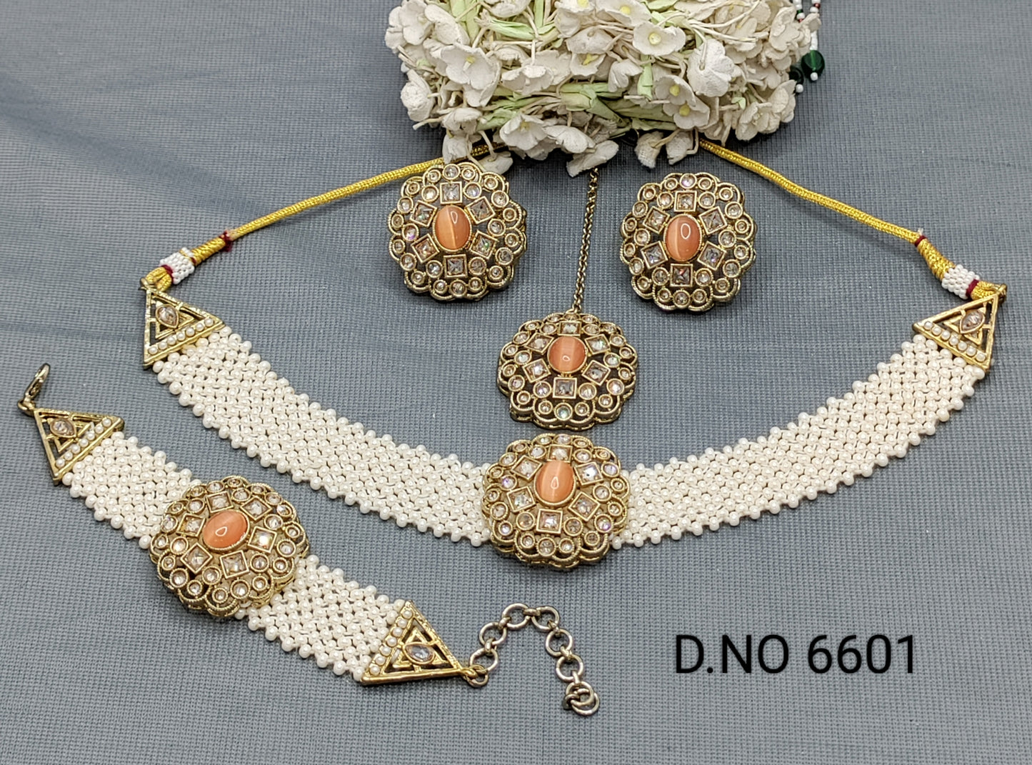 Polki Mehandi Choker Necklace Set+Bracelet Sku 6601 rchiecreation