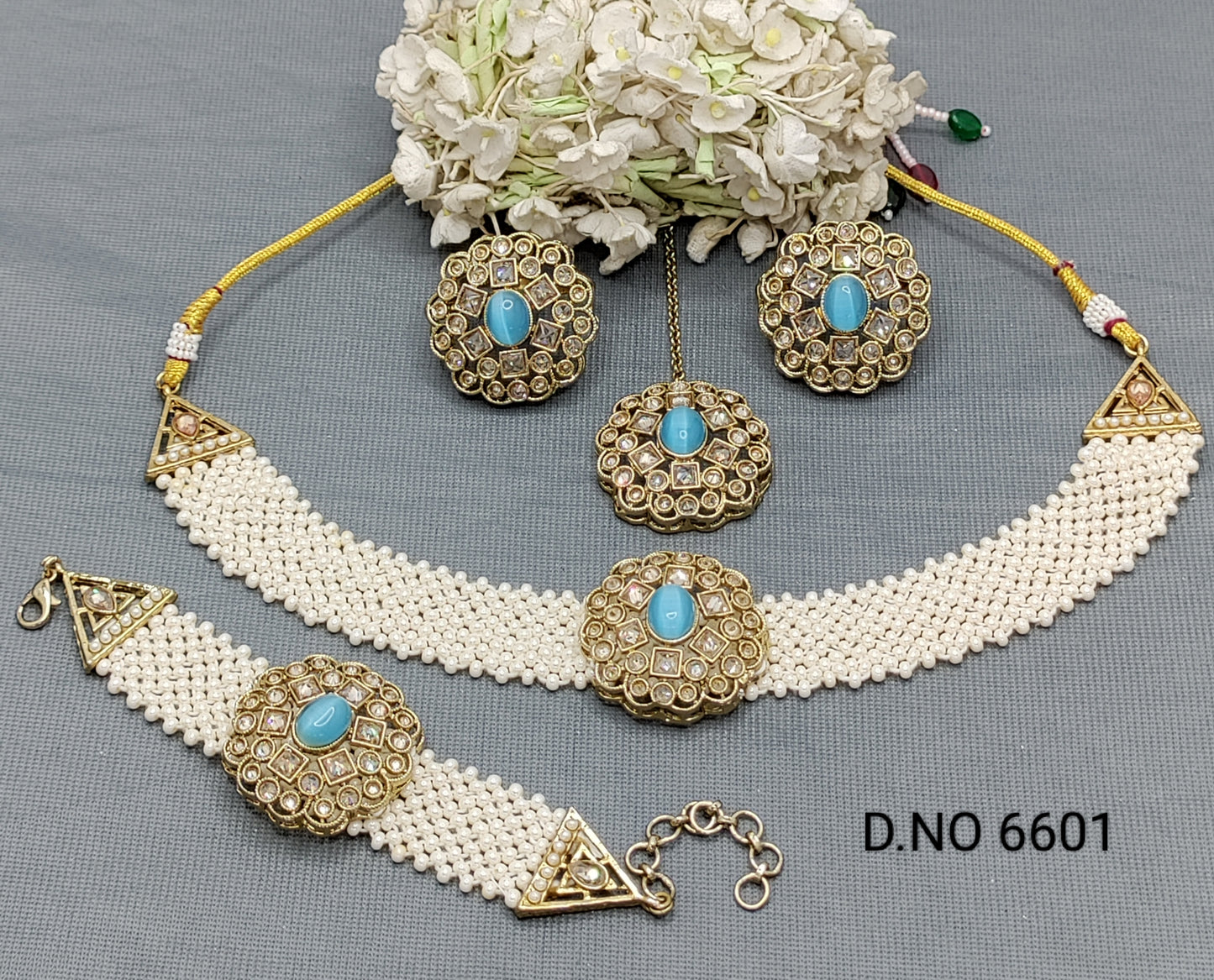 Polki Mehandi Choker Necklace Set+Bracelet Sku 6601 rchiecreation