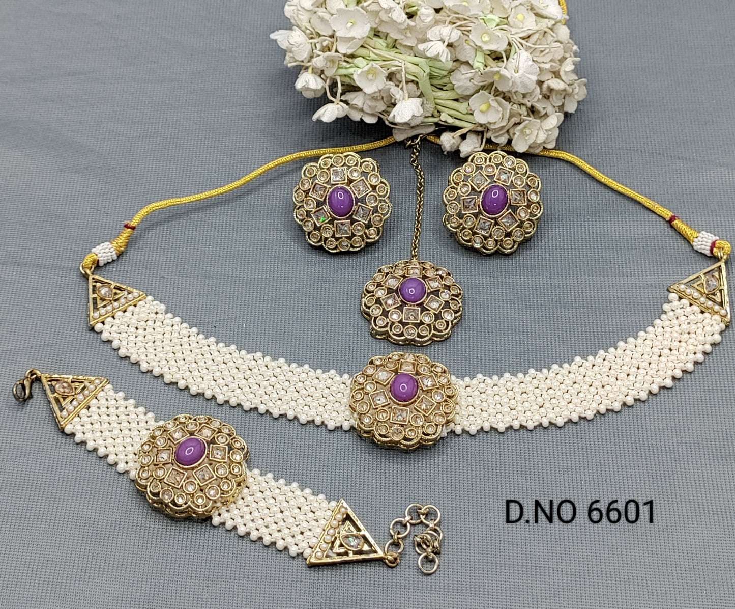 Polki Mehandi Choker Necklace Set+Bracelet Sku 6601 rchiecreation