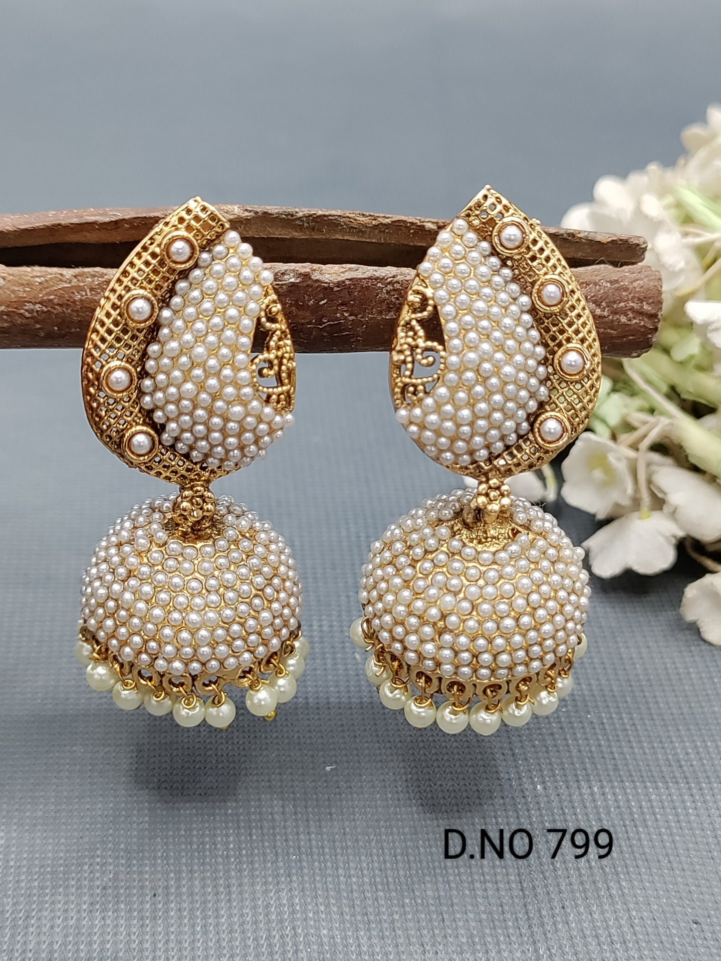 Pearl Golden jhumki Earrings Sku 799 D3 rchiecreation