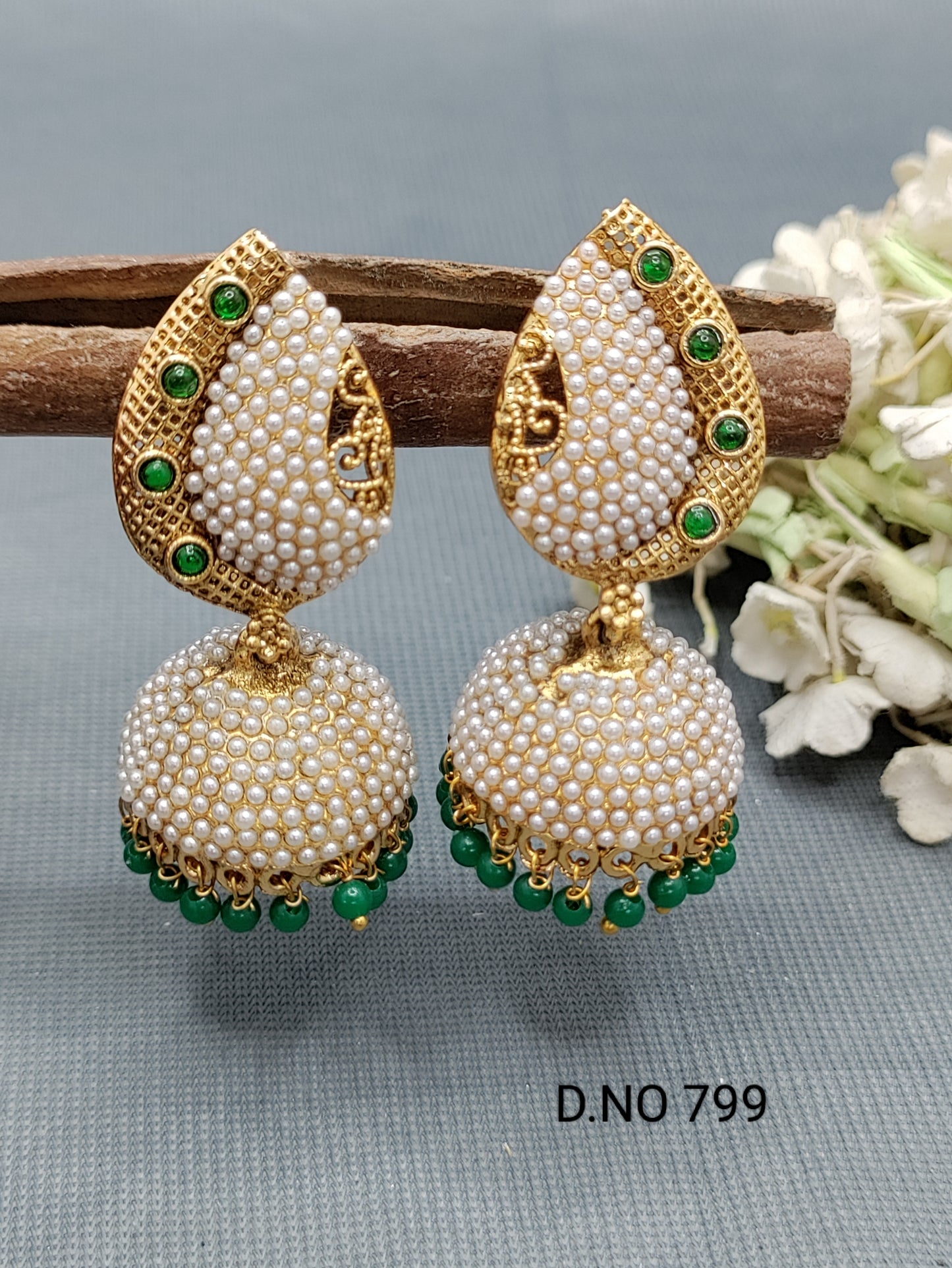 Pearl Golden jhumki Earrings Sku 799 D3 rchiecreation