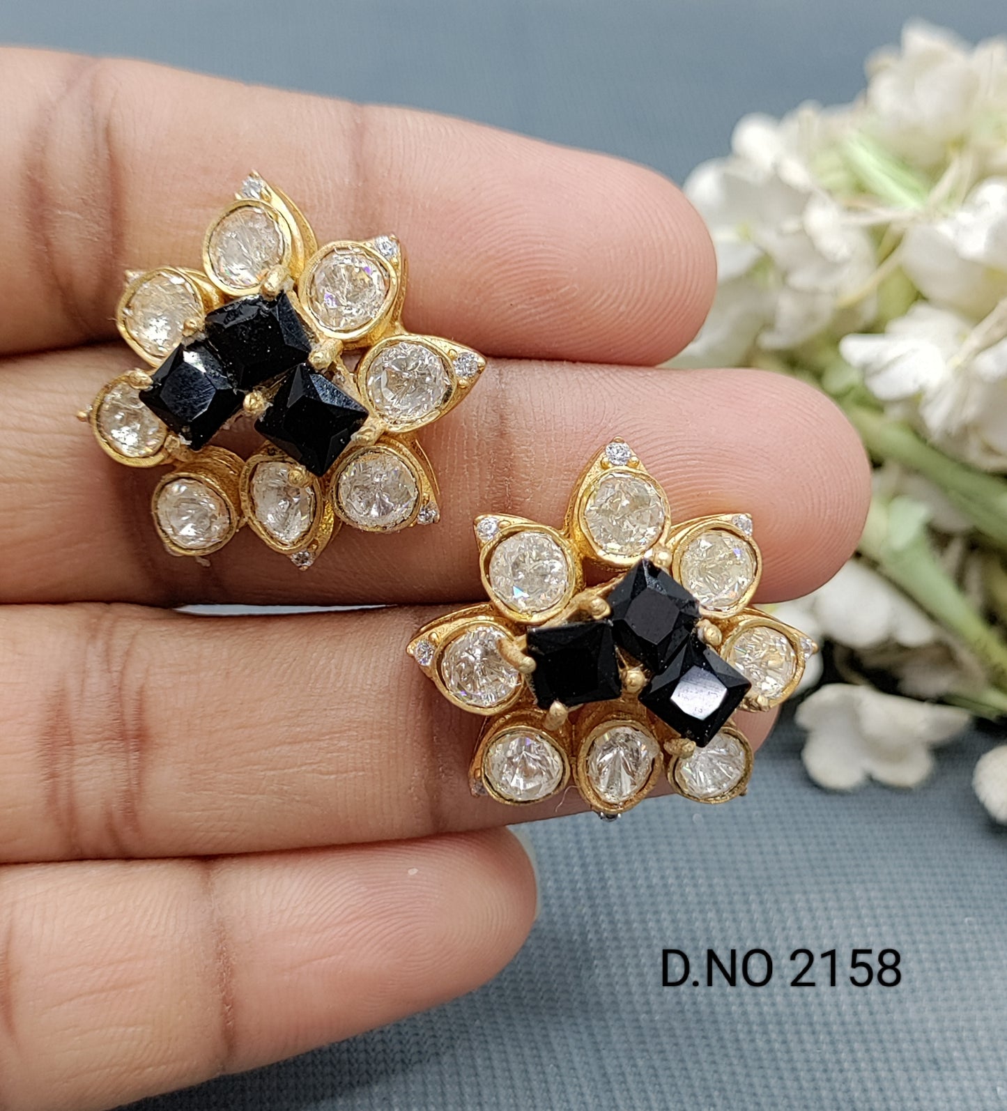 Moissanite Mehandi Tops &Stud earrings Sku 2158 C1 rchiecreation