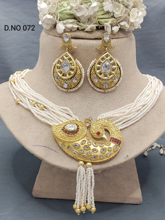 Antique Golden Polki Necklace Set Sku 072 rchiecreation