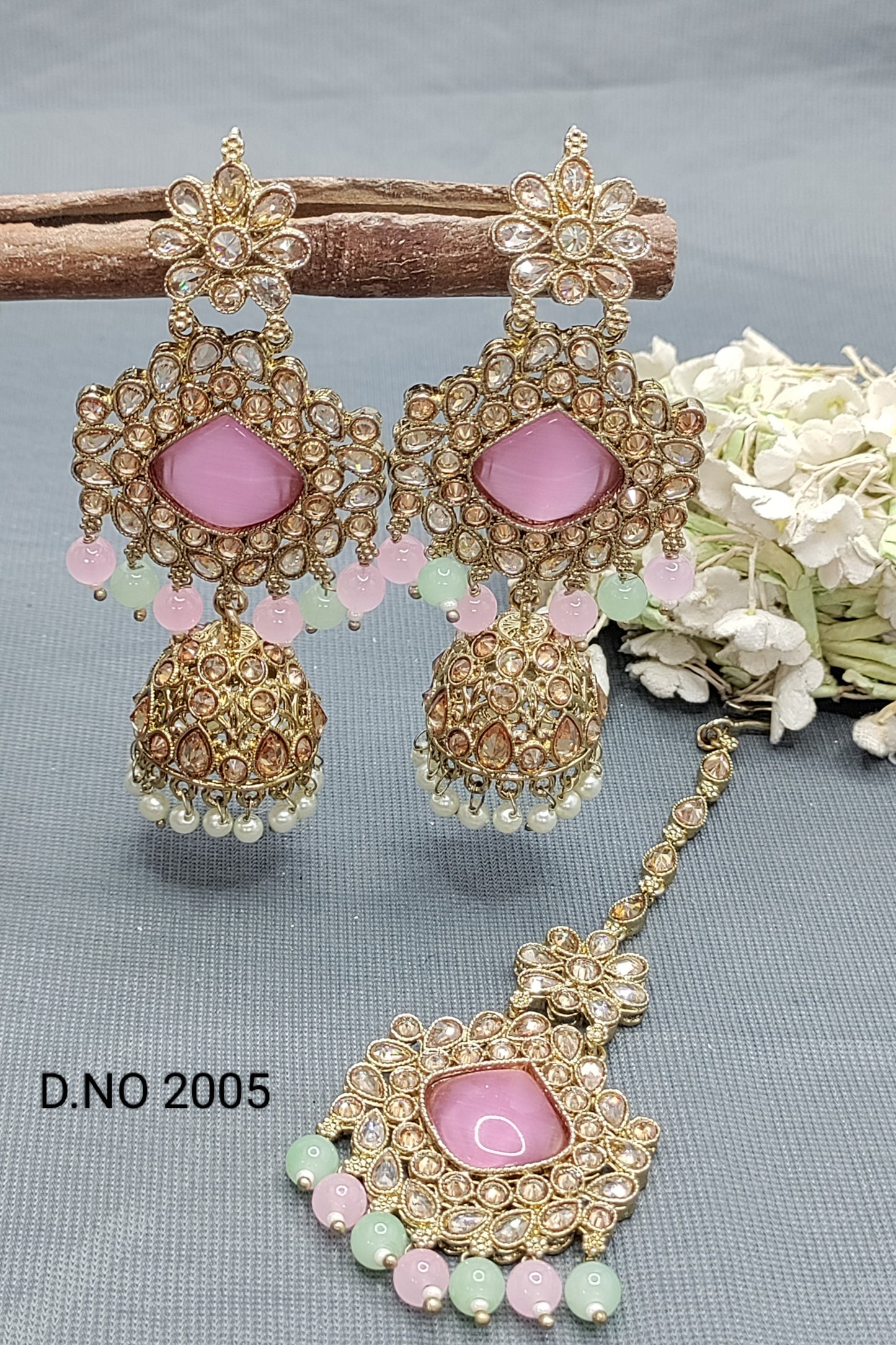 Polki Mehandi Earring & Tica Sku 2005 A2 rchiecreation