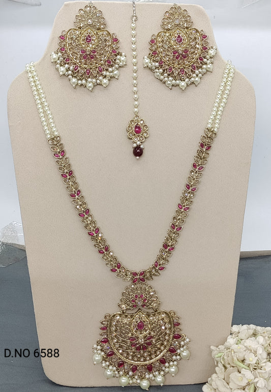 Polki Mehandi long Necklace Set Sku 6588 rchiecreation