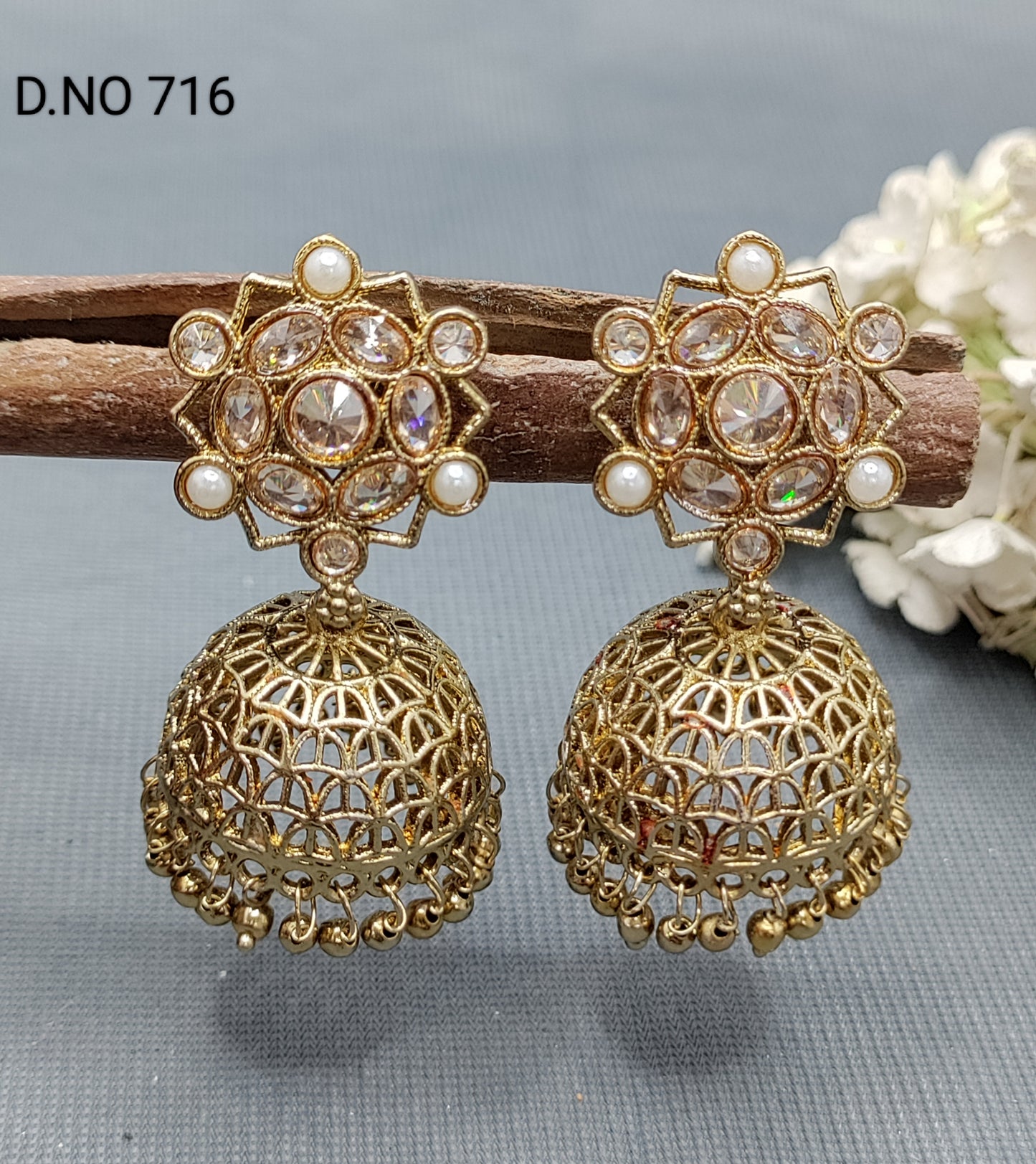 Polki Mehandi Jhumki Earring Sku 716 rchiecreation