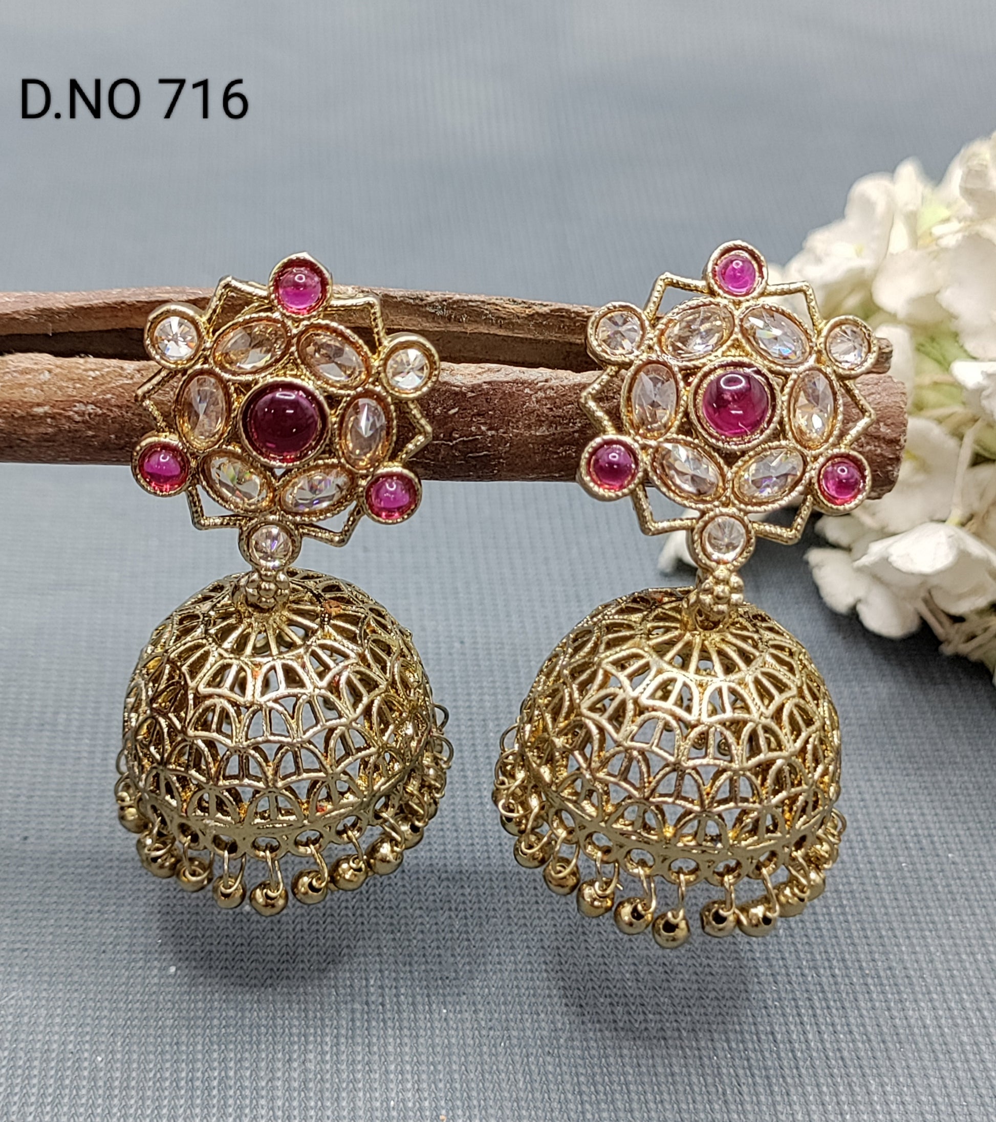 Polki Mehandi Jhumki Earring Sku 716 rchiecreation