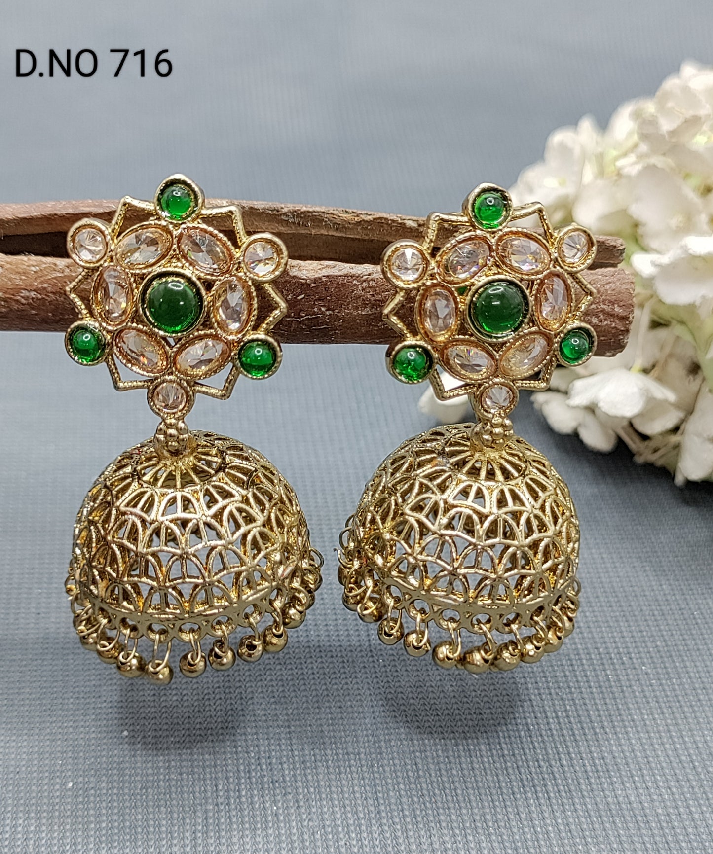 Polki Mehandi Jhumki Earring Sku 716 rchiecreation