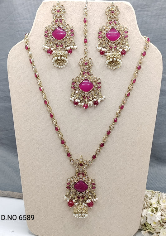 Polki Mehandi long Necklace Set Sku 6589 rchiecreation