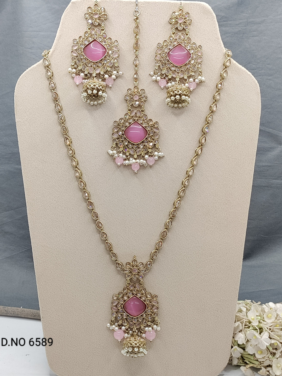 Polki Mehandi long Necklace Set Sku 6589 rchiecreation