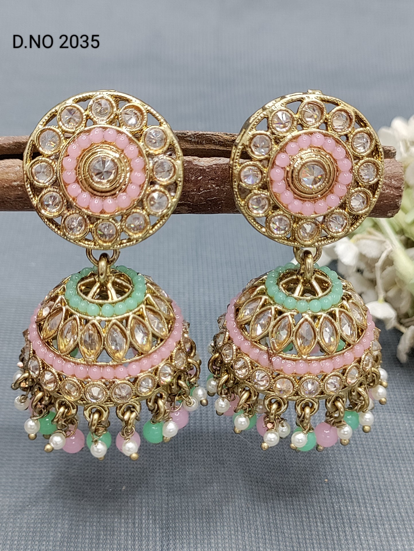 Polki Mehandi Jhumki Earring Sku -2035 A3 rchiecreation