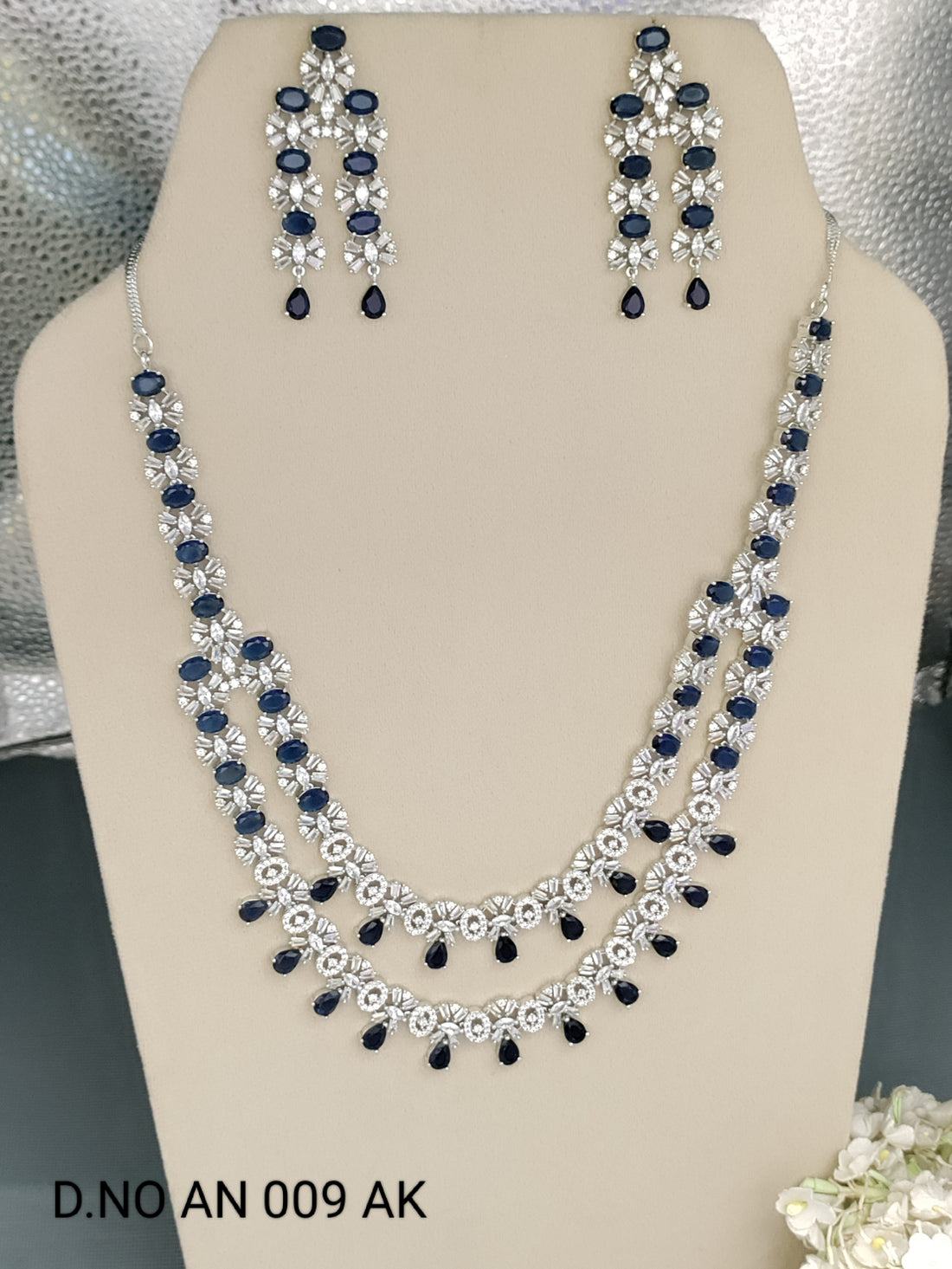 Cz Ad Rodium long Necklace Sku AN 009 AK rchiecreation