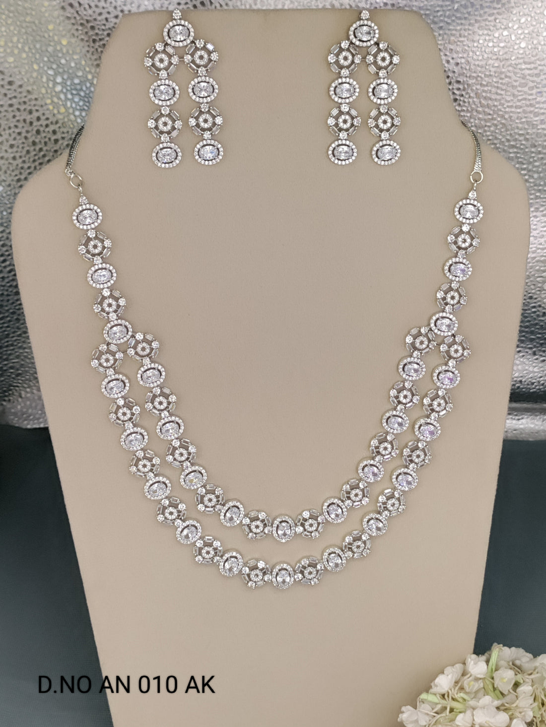 Cz Ad Rodium long Necklace Set Sku AN 010 AK rchiecreation