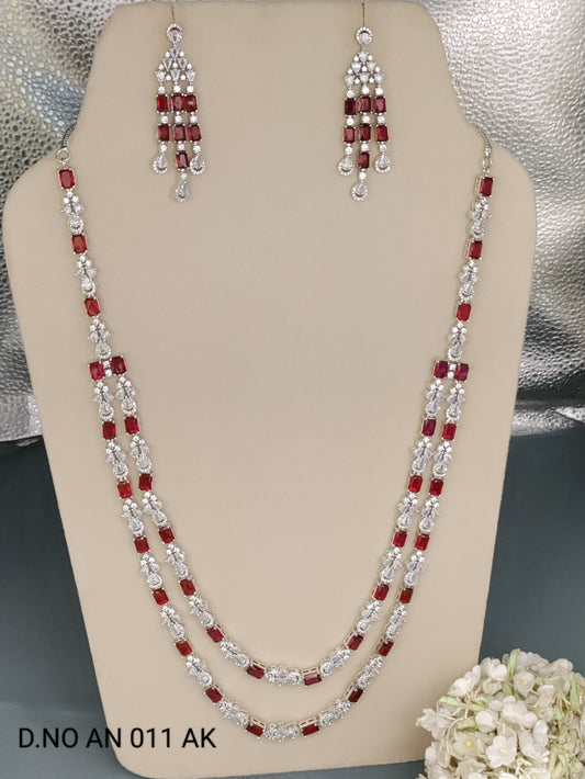 Cz Ad Rodium long Necklace Set Sku AN 011 AK rchiecreation