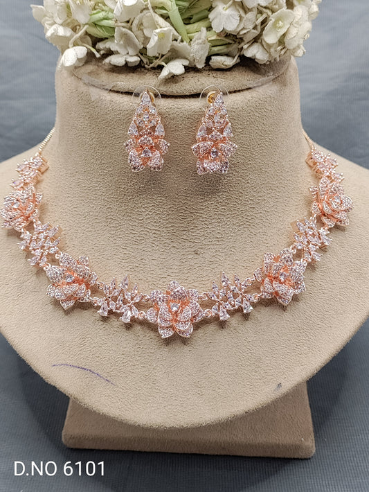 Cz Ad Rose Gold Necklace Set Sku 6101 rchiecreation