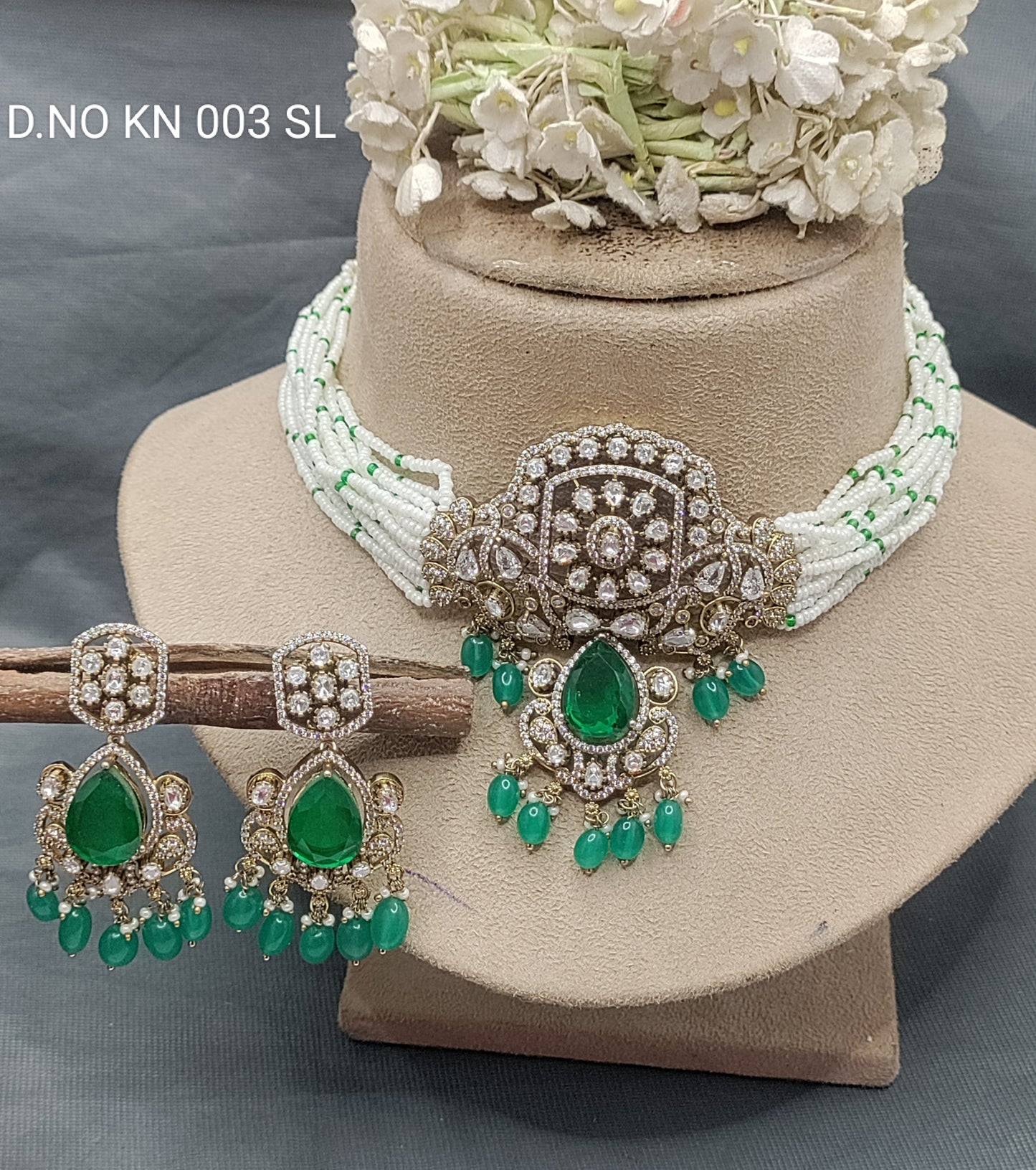 Moissanite Mehandi Necklace Set Sku KN 003 SL rchiecreation