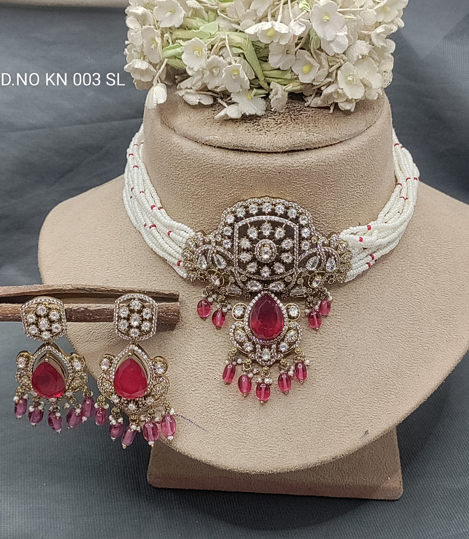 Moissanite Mehandi Necklace Set Sku KN 003 SL rchiecreation