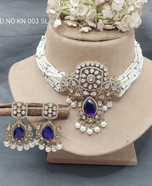 Moissanite Mehandi Necklace Set Sku KN 003 SL rchiecreation