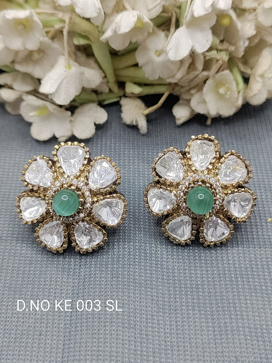 Moissanite Mehandi Tops & stud earrings Sku KE 003 SL rchiecreation