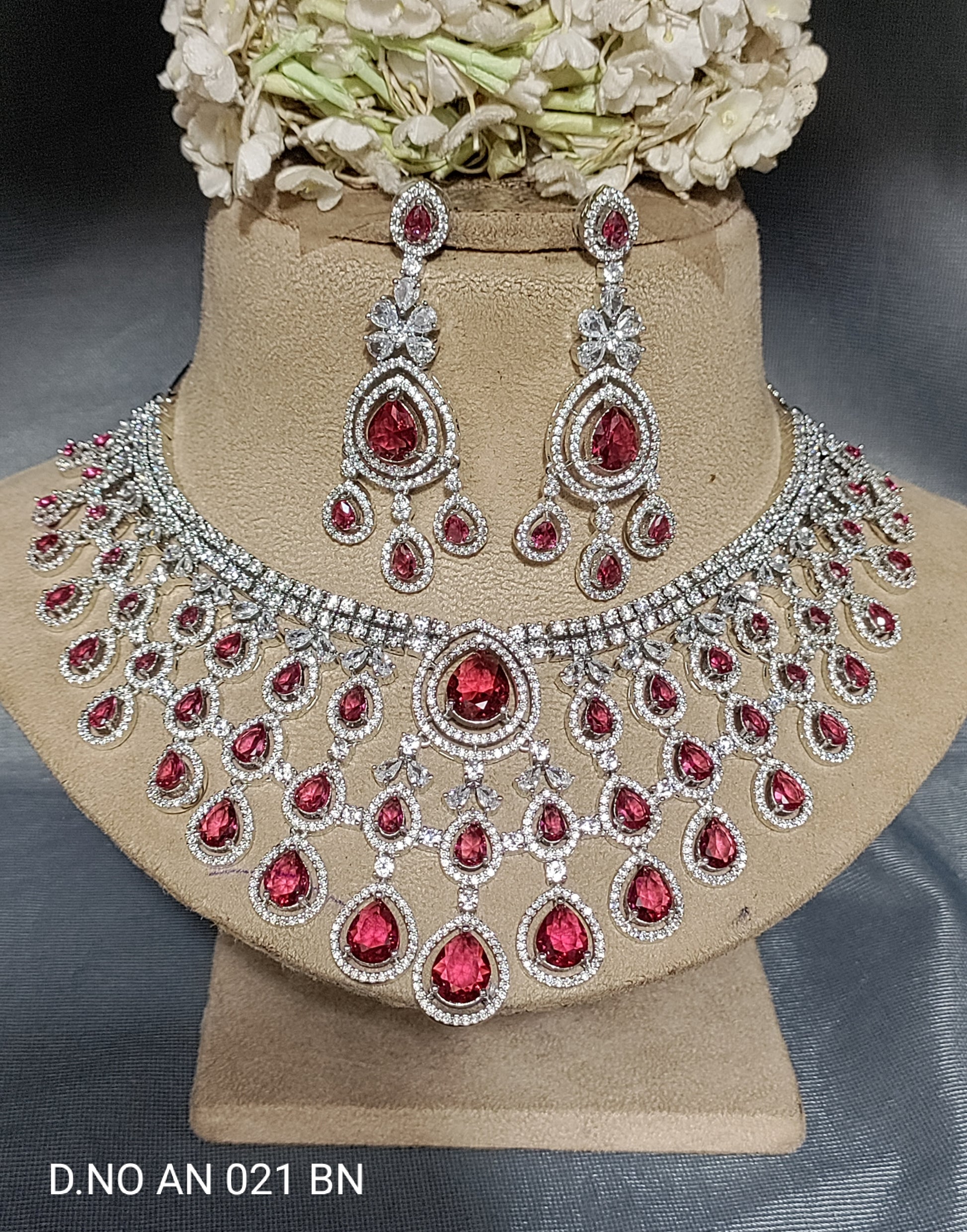 Cz ad Rodium Bridal Necklace Set Sku AN 021 BN rchiecreation